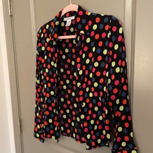 Nine West Polka Dot Dark Button Down 6
